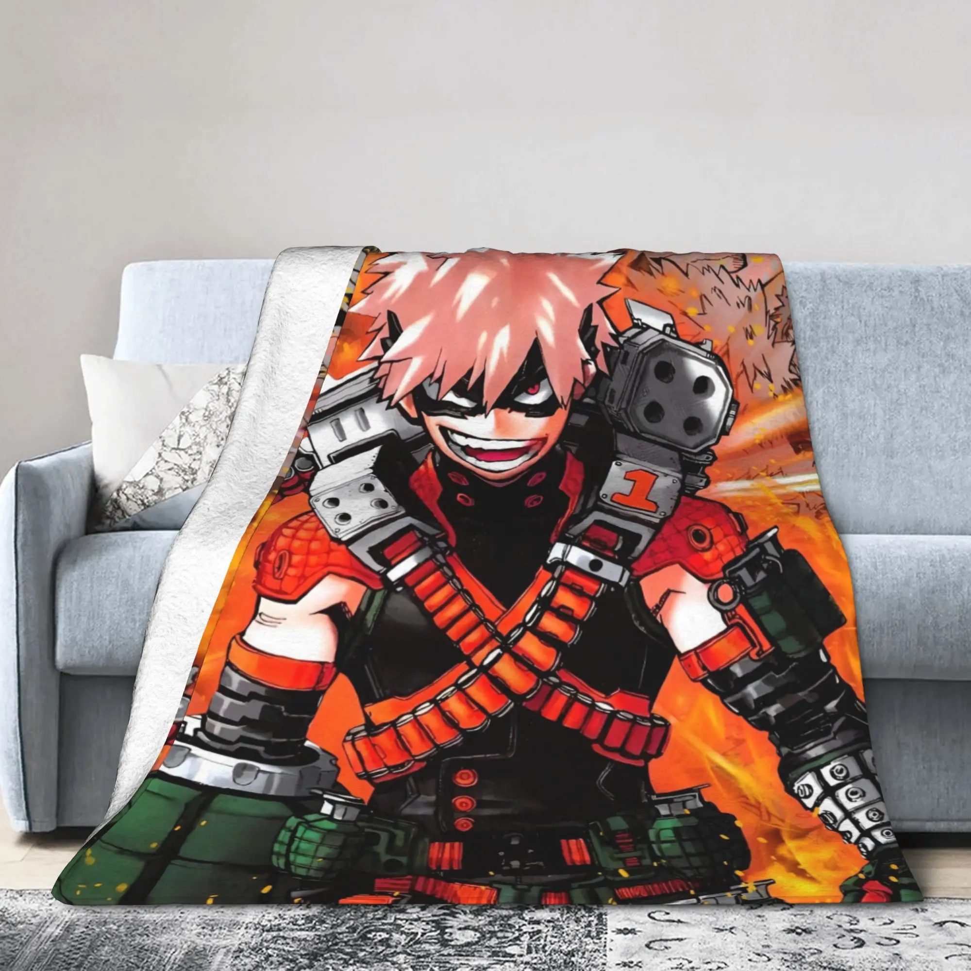 MHA Anime Knitted Blanket Fleece Bakugou Metal Poster Soft Throw Blankets for Home Couch Bedroom Quilt