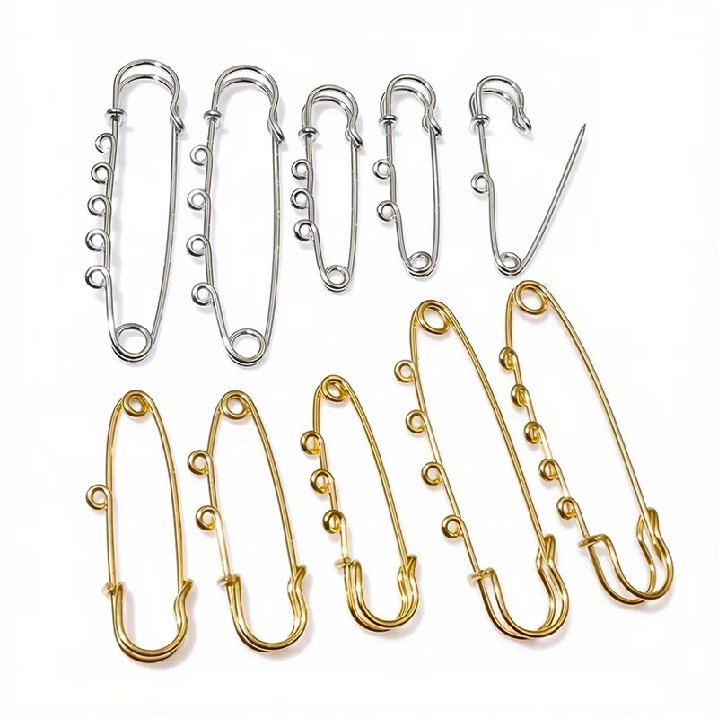 5 pièces de broches de sécurité en acier inoxydable, bases vierges de 50/70 mm, avec anneaux de 1/2/3/4/5, fournitures pour la fabrication de bijoux et le bricolage
