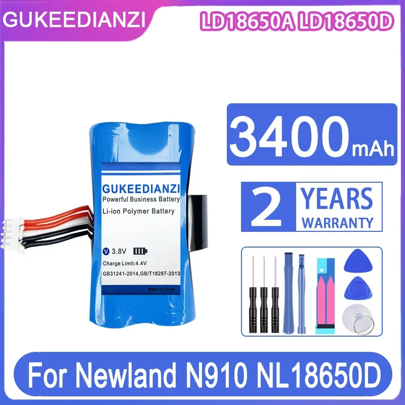 

Сменный аккумулятор GUKEEDIANZI LD18650A LD18650D, 3400 мАч, для Newland NL18650D N910, 5-проводная вилка и зарядное устройство, аккумулятор