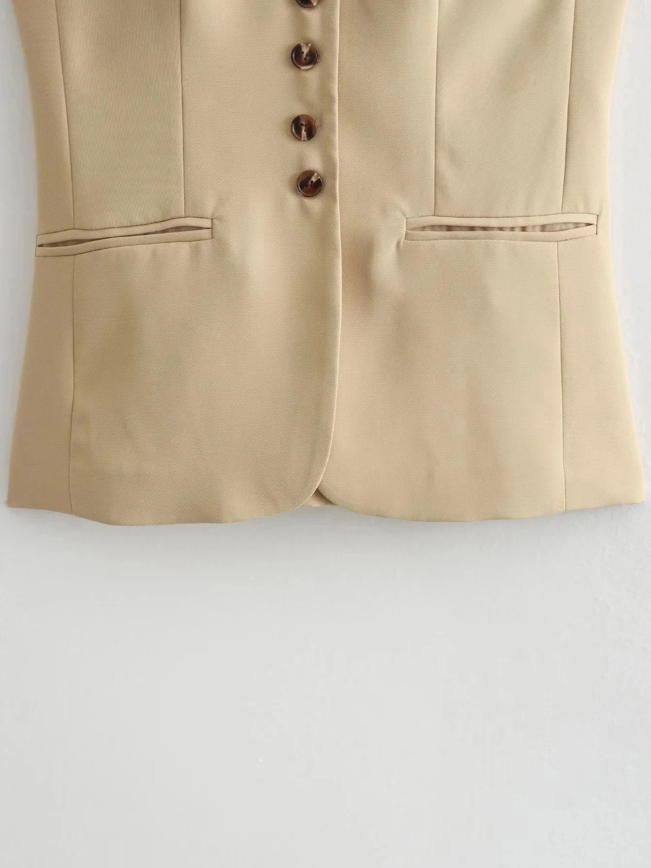 HH Damen Elegantes Khaki-Rock-Set, 2-teilig, ärmellose, einreihige, schmale Weste, einfarbiger A-Linien-Rock, Sommer-Strand-Partykleidung – Detail 7