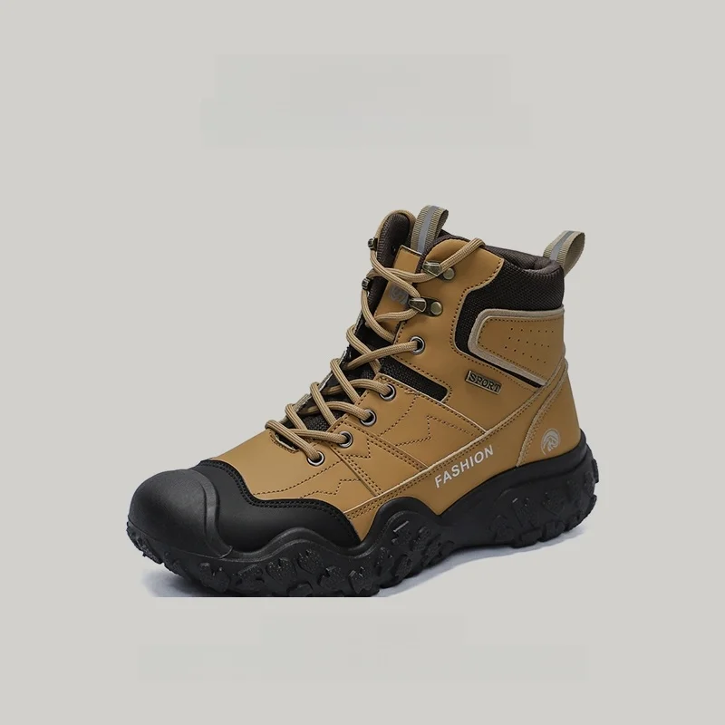 アウトドアハイカットハイキングブーツ-メンズ-防水-耐摩耗-厚底ラバーアウトソール-カジュアルラウンドトゥ-ワークブーツ