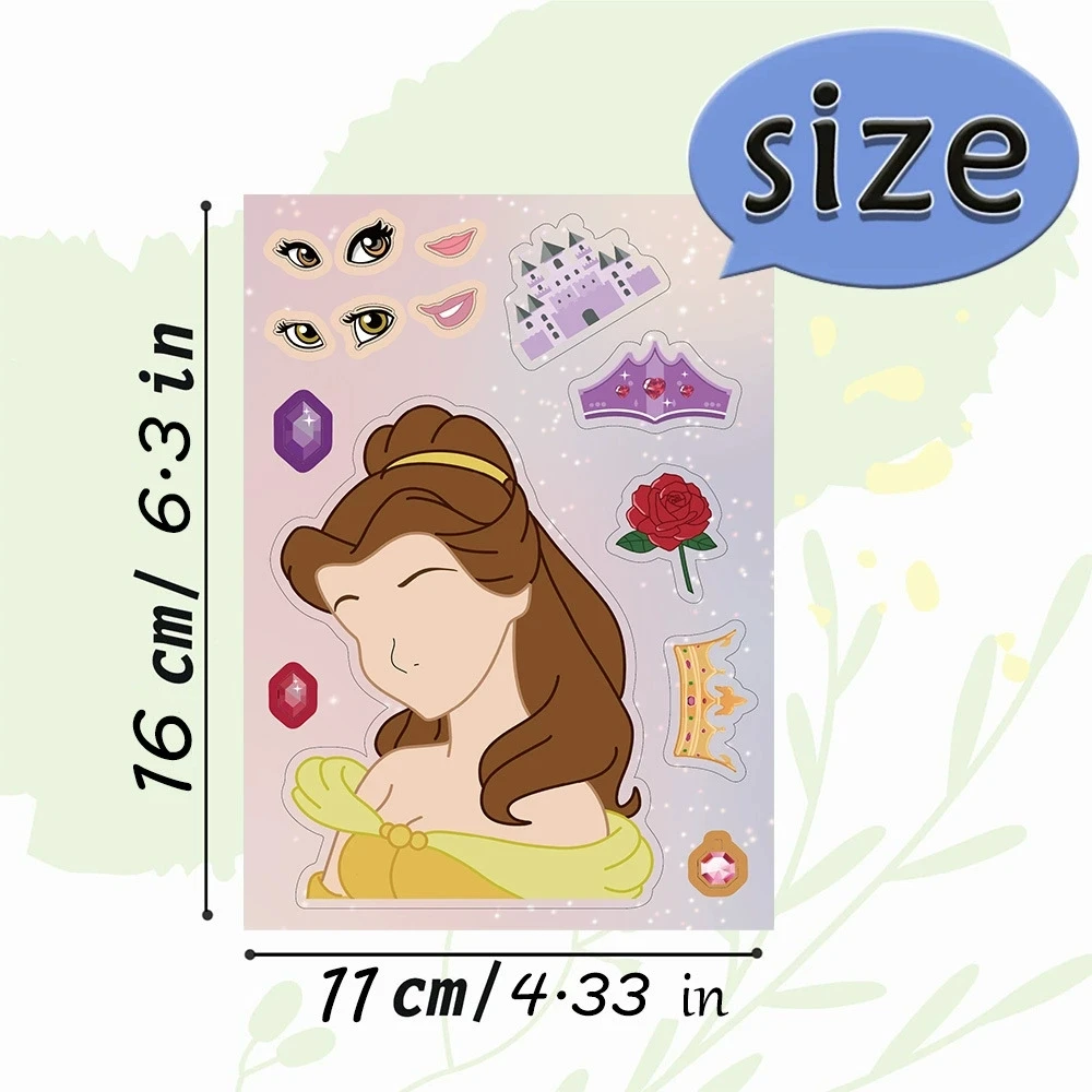16PCS 장난감 퍼즐 스티커 만화 공주 얼굴 변경 스티커 만들기 DIY 방수 수공예품 고정 스티커