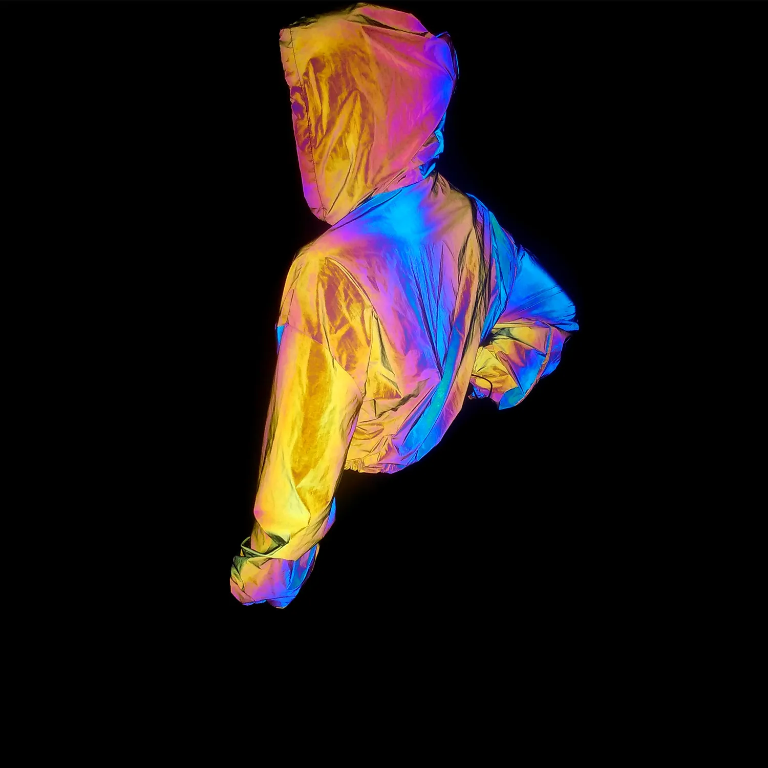 Colorful Reflective Short Jackets Women Jogging Riding Night Light Road Safety Crop Top Pullover Harajuku Hoodies Sweatshirt