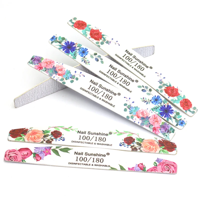 10Pcs Lot Professional Nail Files 100/180 Griting Wood Strong Sandpaper Emery Doub-Sided Nails Buffer Block File Art Nail Tools