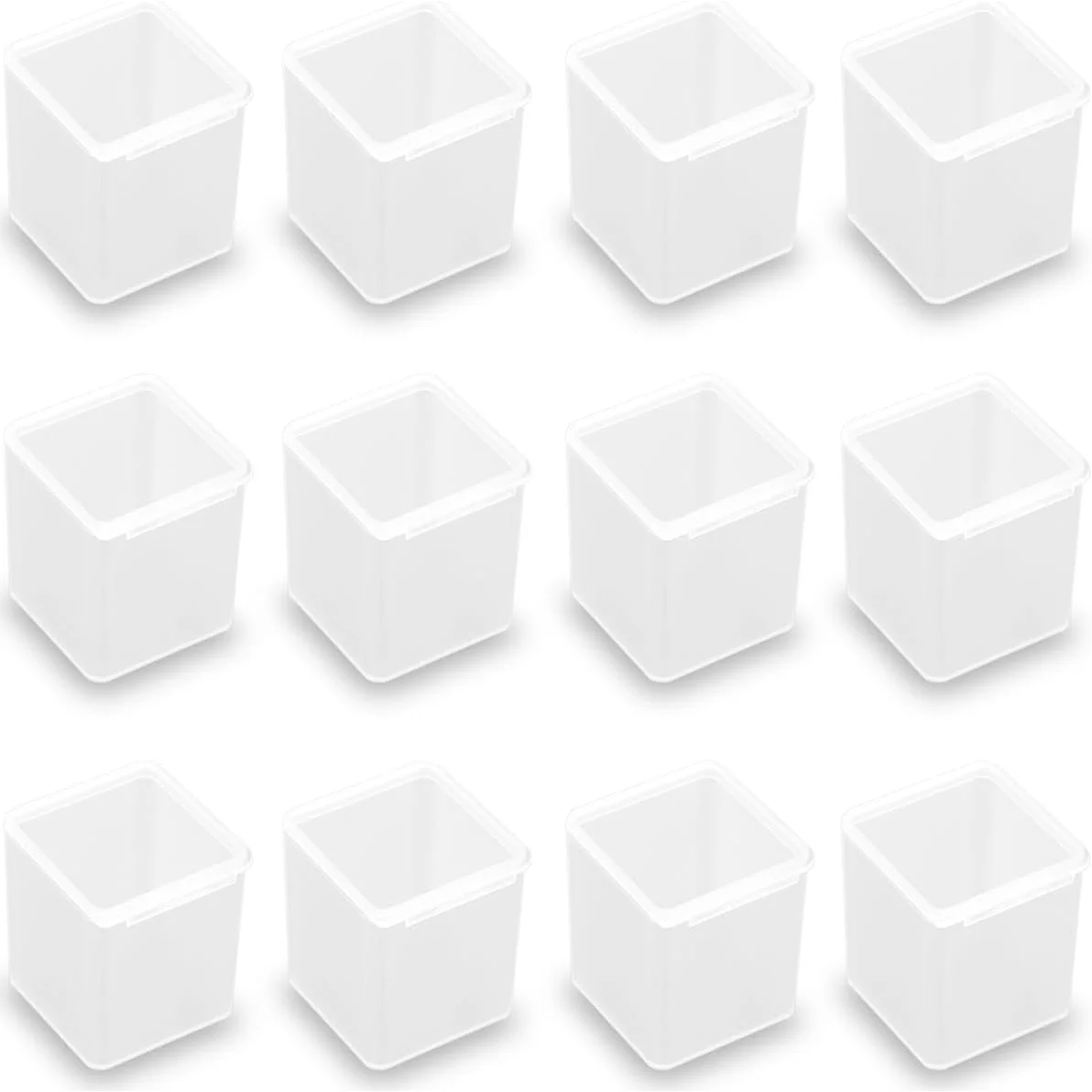 12pcs Transparent Plastic Jewelry & Earring Storage Boxes with Hinged Lids - Stackable Organizer Case for Rings, Earplugs, Beads