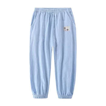 Kids' Cotton-Linen Trousers | Elastic-Waist Straight-Leg Pants 100-160cm 3 Children Trousers For Boys Girls Cotton Linen Elastic Waist Solid Color Summer Mosquito Pants Kids Clothing Long Pants 100-160cm 3