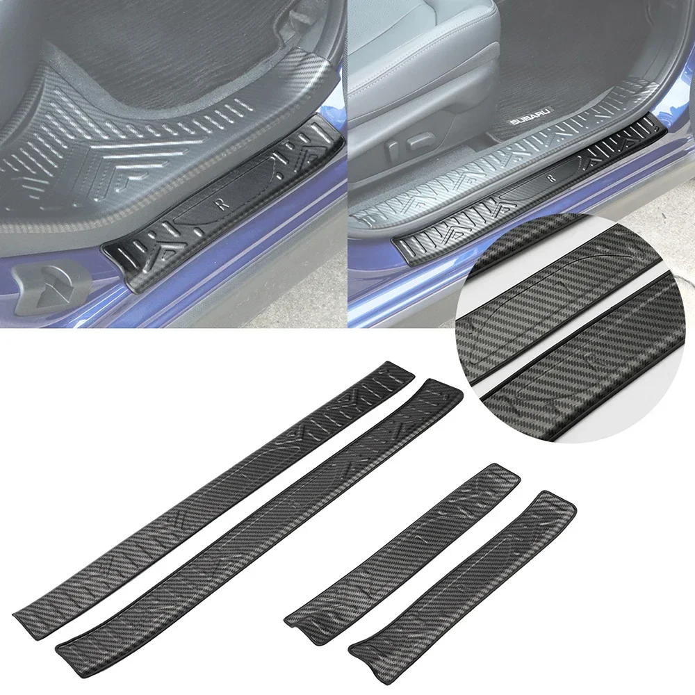 4pcs For 2024 Subaru Crosstrek Carbon Fibre Sill Strip Anti-Slip Sticker Decorative Strip