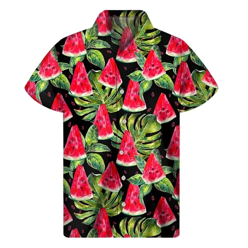 Tropical Watermelon Graphic Hawaiian Shirt For Men Fruit 3D Printed Aloha Shirts Summer Street Button Blouses Lapel Short Sleeve