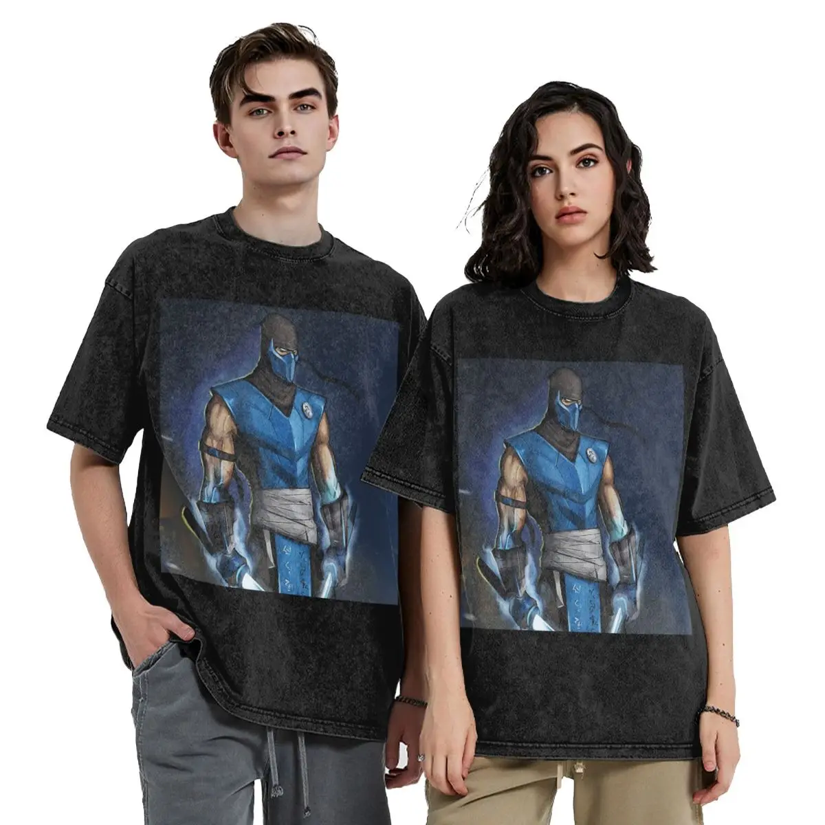 Mortal Kombat Sub-Zero Hip Hop Short Sleeve T-Shirts Washed Tops Tees Streetwear T Shirt Oversized for Men Women