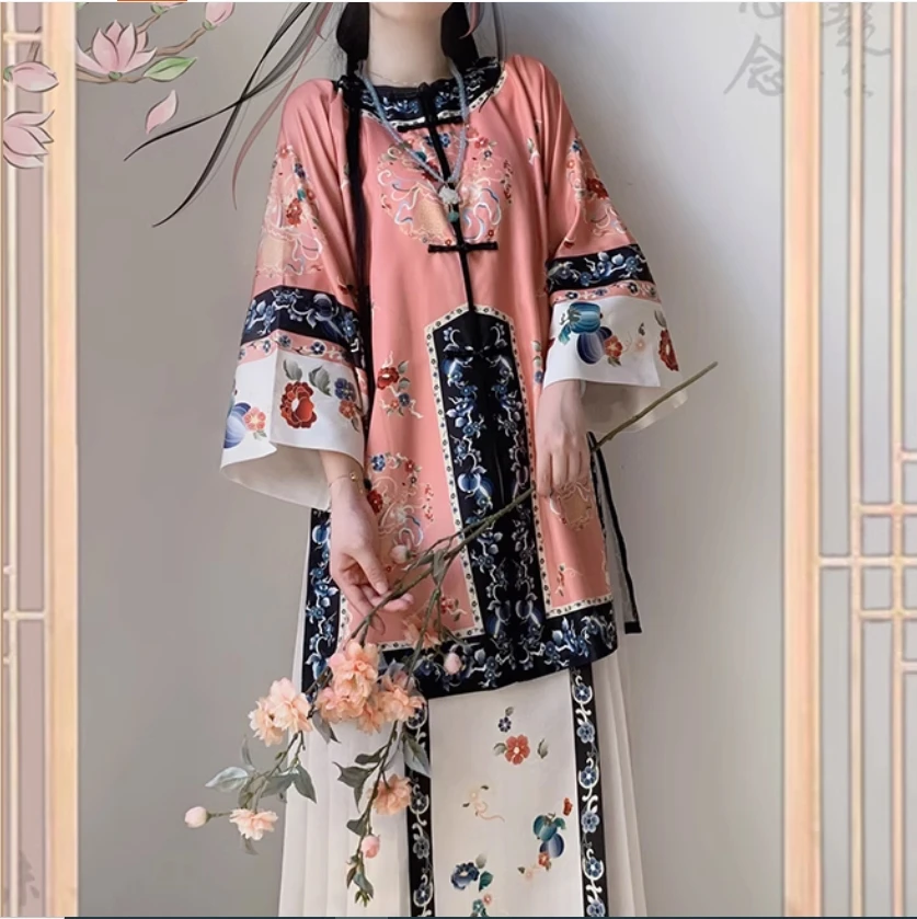 

Платье 17 [полное] Qing and Han, женское восстановление, двубортное, с круглым вырезом, антикварная этническая одежда, осеннее издание с принтом для девочек