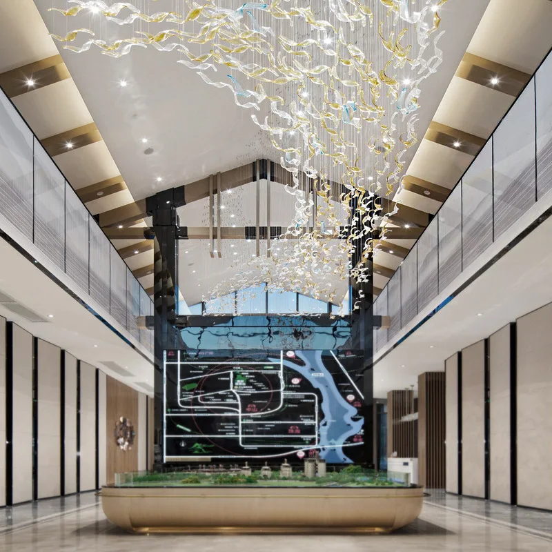 Afbeelding 5: Creatieve luchthanger Grote kunstglas hanger Winkelcentrum Hotellobby Decoratie Gedraaide blad streamer hanger