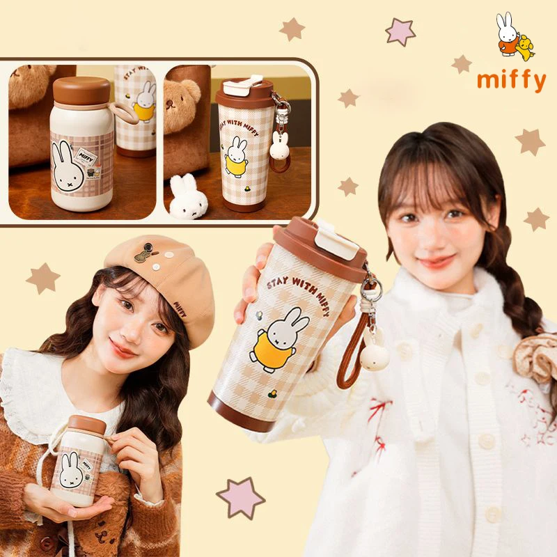 

Kawaii Miffy Insulated Cup Cartoon Roaming Series Portable Stainless Steel Straw Thermos Cup Anime Accessories Girl Perfect Gift