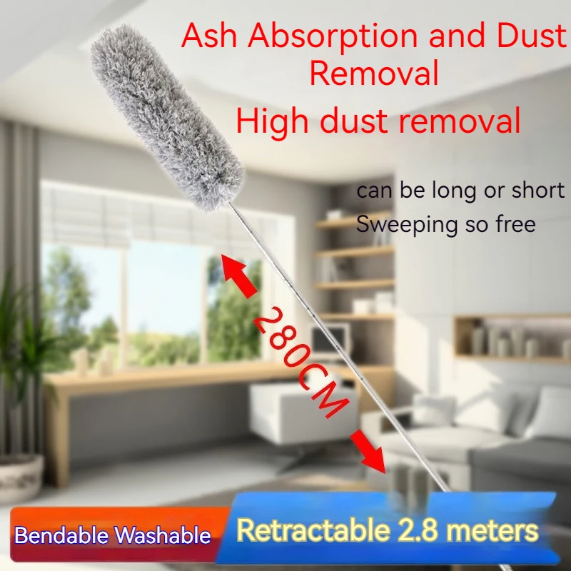 Cleaning Dust Duster Up To 2.8 Meters, Feather Duster for Dust Removal, Household Retractable and Curved, Sweeping Spider Webs