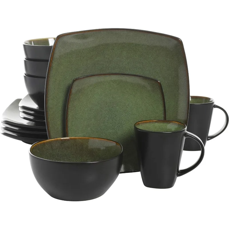 Square Reactive Glaze Stoneware Dinnerware Set, Service for 4 (16pc), Eclipse 5