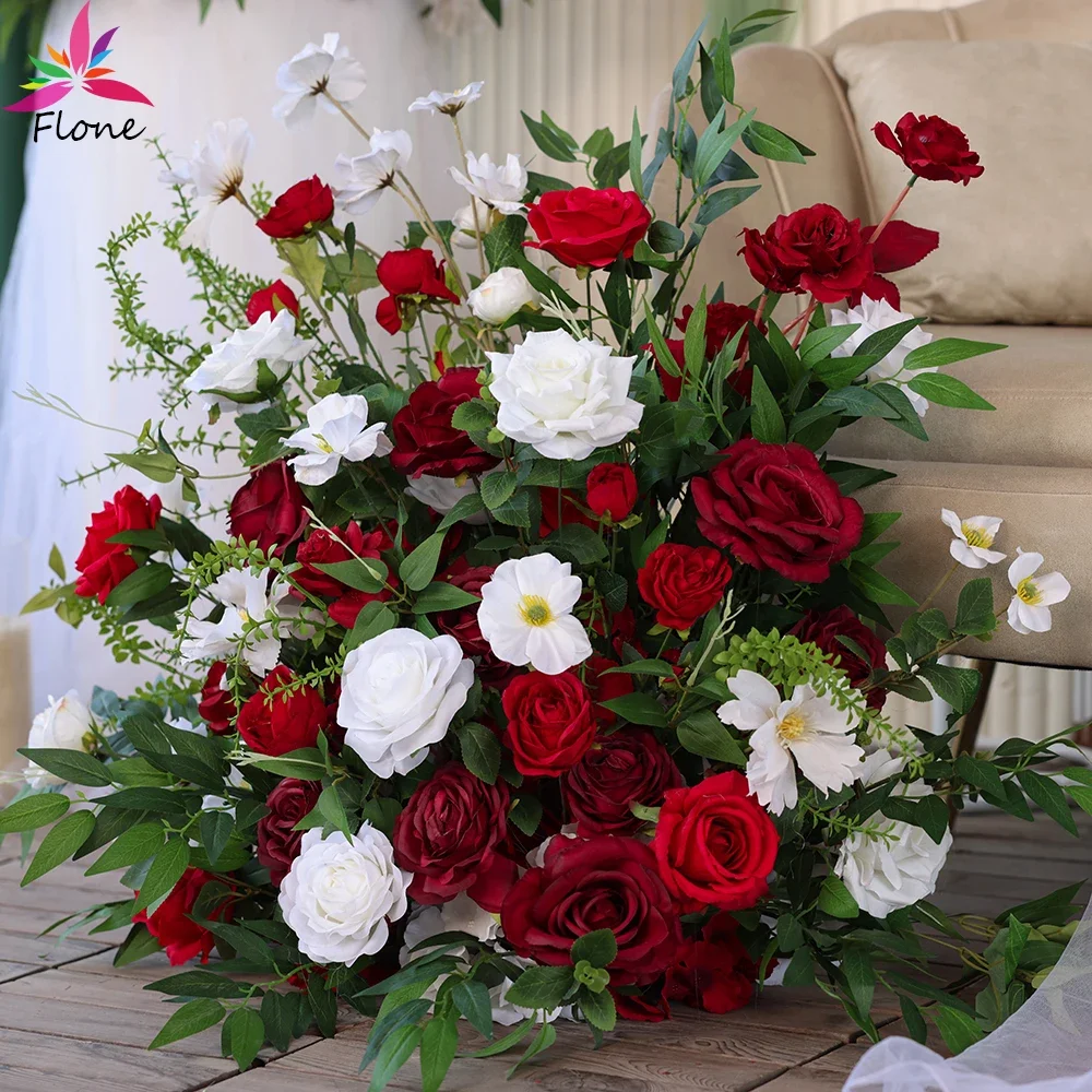 Fleurs Artificielles Mariage Wedding Event Decoration High Quality Dark Red Rose Floor Sztuczne Kwiaty Backdrop Decor HY2556