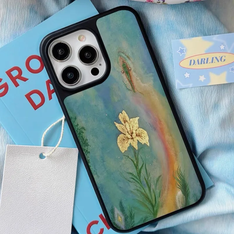 녹색 꽃 유화 배경 아이폰 16E 15 14 13 12 11 Pro Max 삼성 S24 ULTRA 폰 케이스