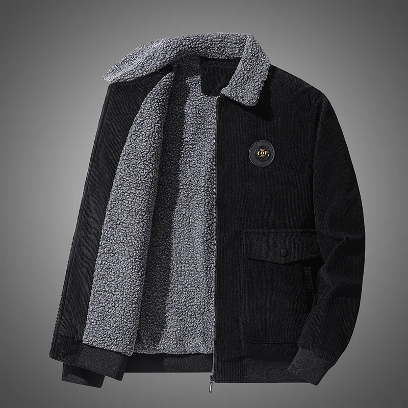 

2022 Men's Corduroy Coat Solid Color Cashmere Lamb Winter Leisure Cotton-padded Clothes Japanese Streetwear Men Jacket M-5XL