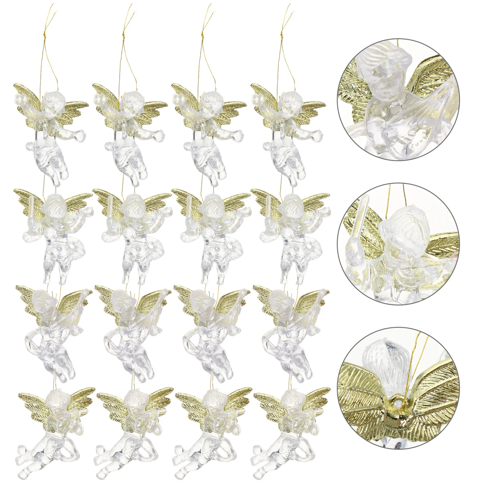 Angel Wings Pendant Hanging Transparent Christmas Angels Decoration Tree Ornament Adornment Party Layout Prop Gold