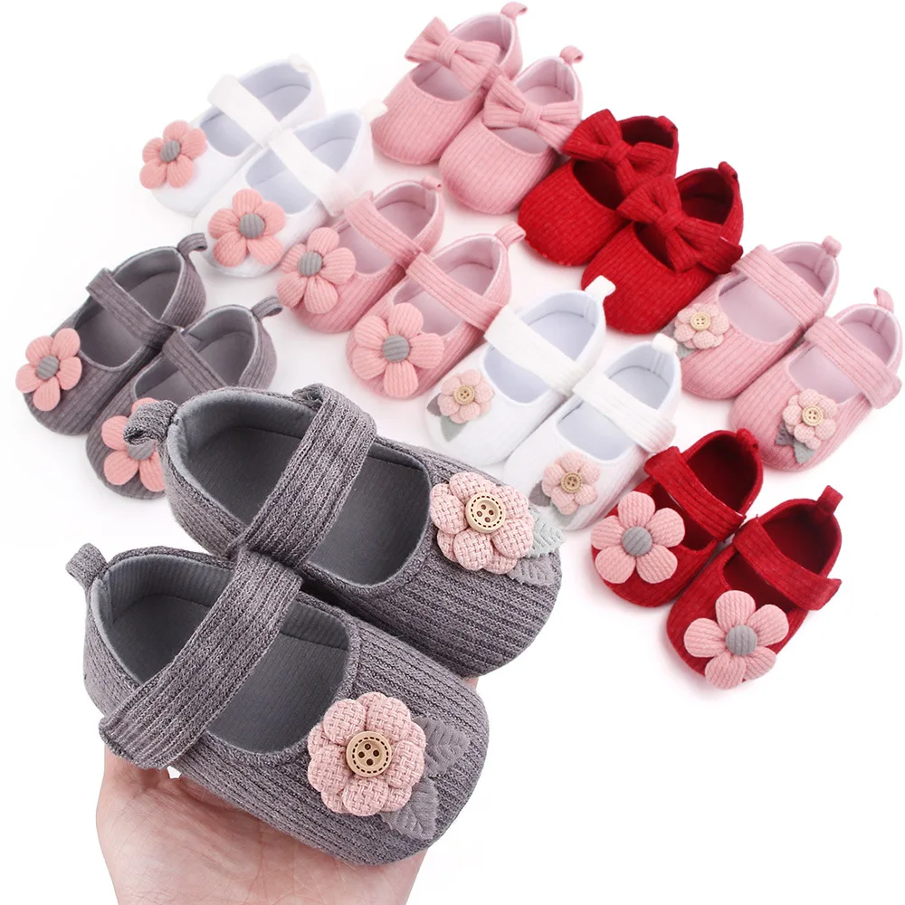 Spring and Autumn 0-1 years old princess wool head flower baby headband soft sole non-slip toddler shoes