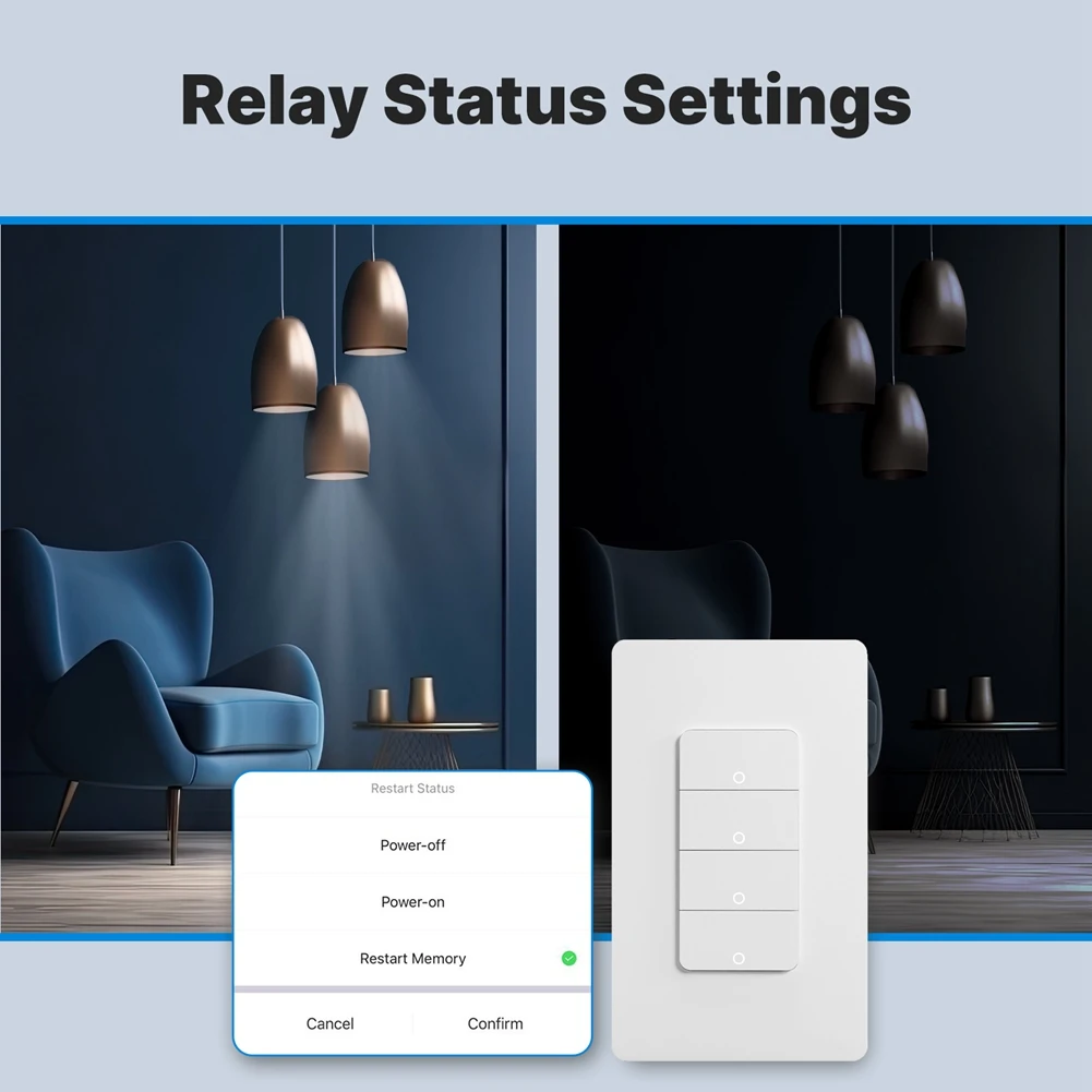 Y45A-Matter Wifi Smart Light Switch 4-Gang US Push Button Interruttore a parete APP Controllo vocale Funziona con Alexa Google Home