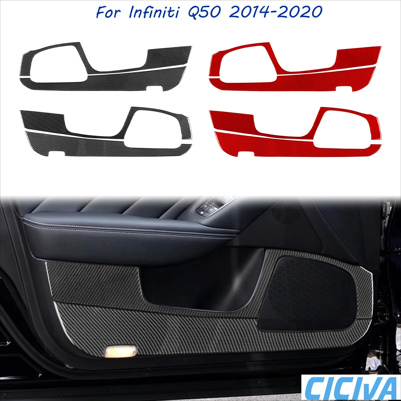 

For Infiniti Q50 2014-2020 Soft Carbon Fiber Auto Front Door Storage Panel Horn Set Car Decoration Interior Accessories Sticker