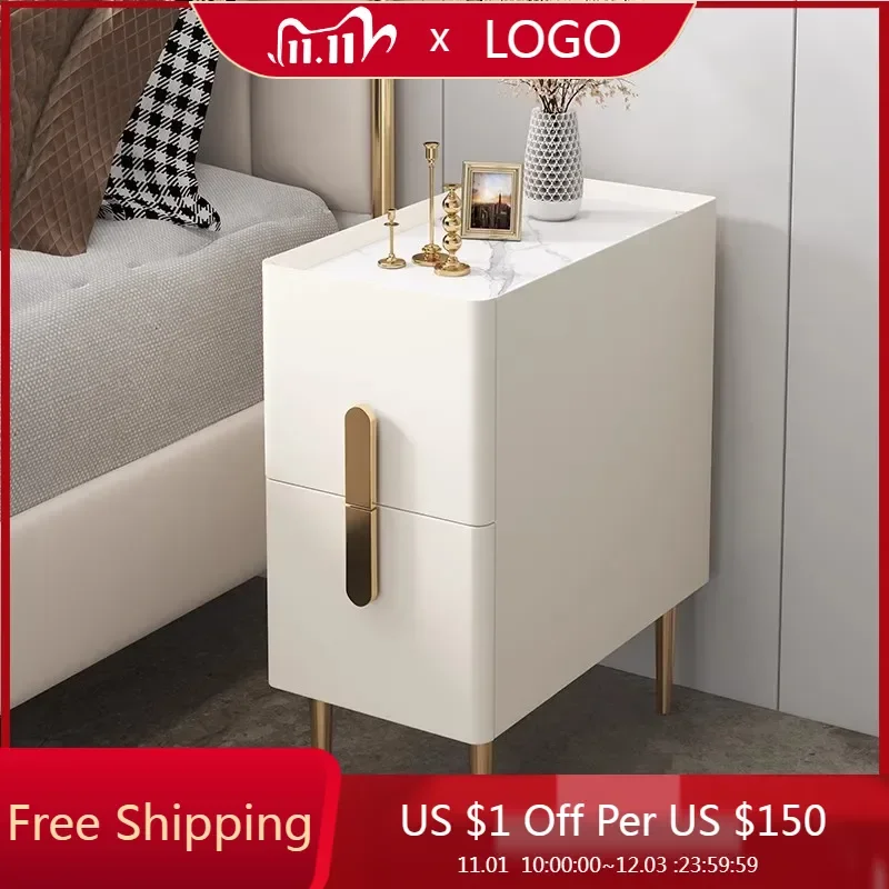 

White Minimalist Night Table Metal Nordic Modern Luxury Home Nightstands Drawers Storage Mesitas De Noche Furniture For Bedroom