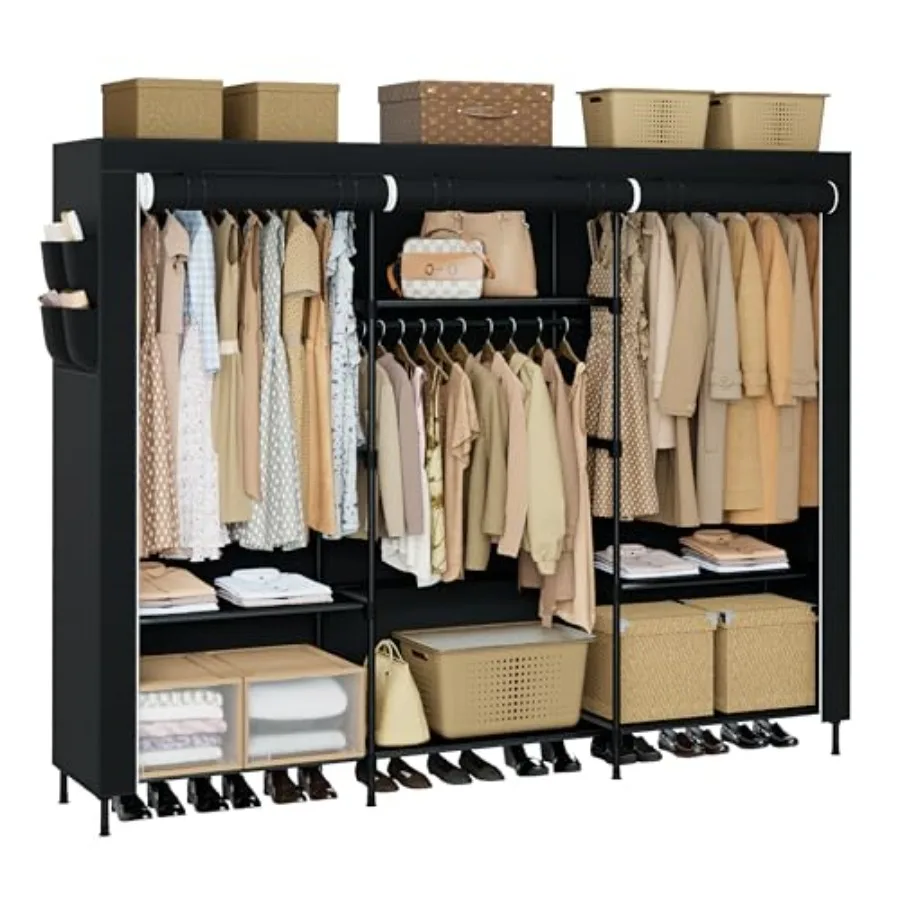 

Portable Closet, 81.1 Inch Extra Large Capacity Wardrobe Closet with Cover, Clothes Storage Organizer with Shelves and 3 Hangin