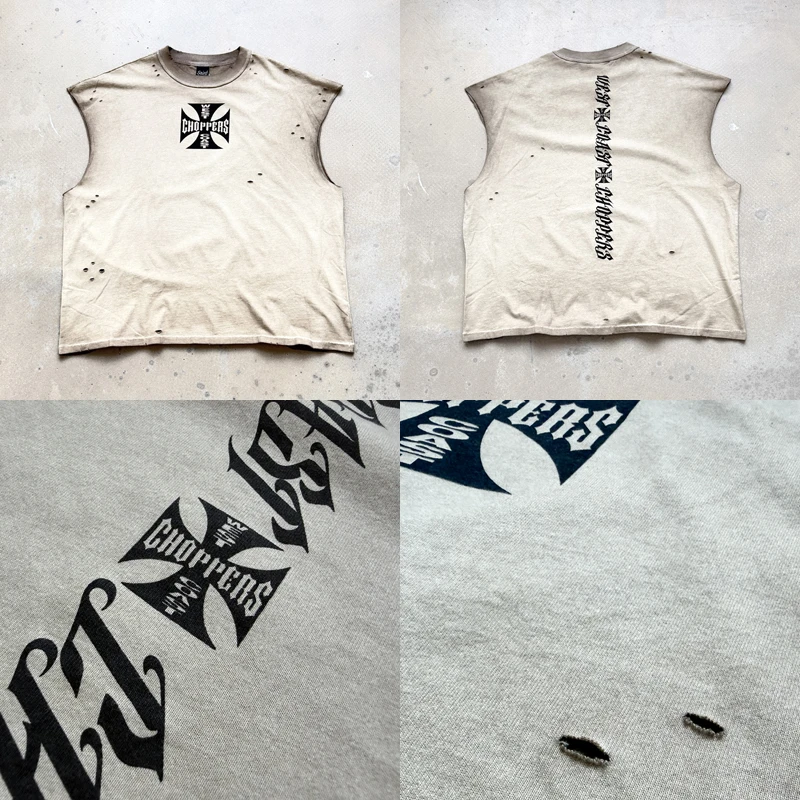 

Жилет Choppers West Coast Ретро Do Old Heavy Industry Water Wash Повседневный жилет с несколькими вырезами и ножами West Coast Choppers Жилет