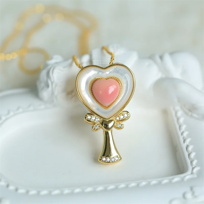 

S925 Queen Conch Shell Love Fairy Wand MOP Pendant Necklace w/ Solid Silver Chain & Gift Box for Women Girls