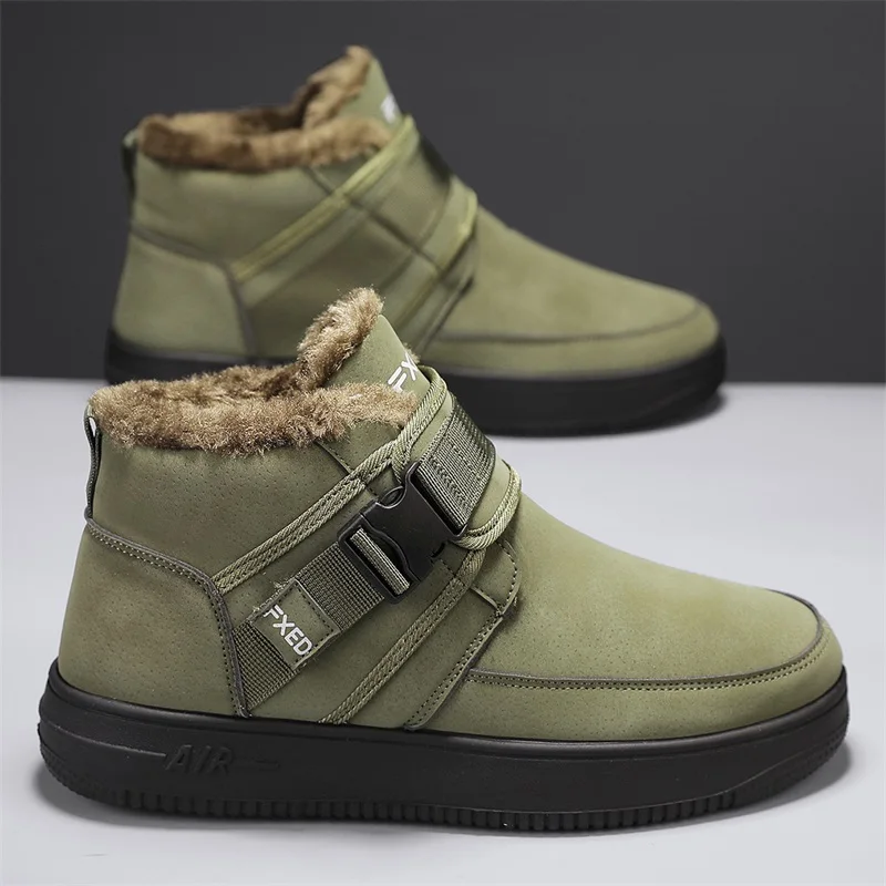 New Winter High Top Cotton Shoes, Fashionable and Versatile, with Added Fleece for Warmth and Comfort, Men's Cotton Shoes