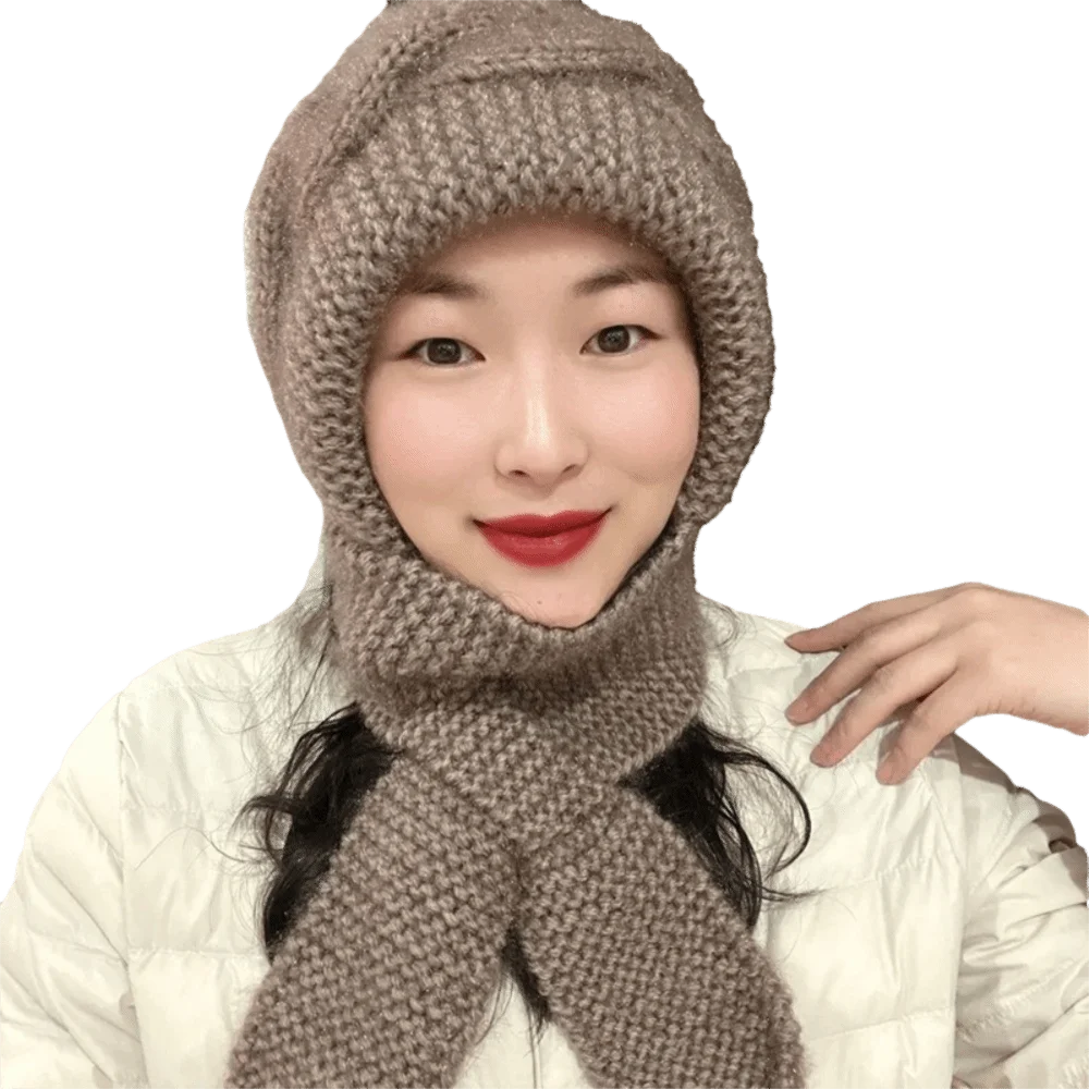 Fox Ears 2-in-1 Hooded Scarf for Women Windproof Ear Protection Hat Scarf Keep Warm Soft Winter Scarf Autumn Winter