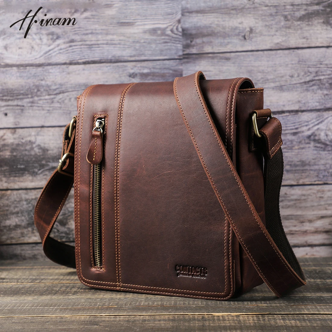 Vintage Men\'s Messenger Bag Shoulder Crossbody Bag Men Genuine Cow Leather Briefcase Flap Pocket Handbag Casual Tote 7.9\'\' iPad