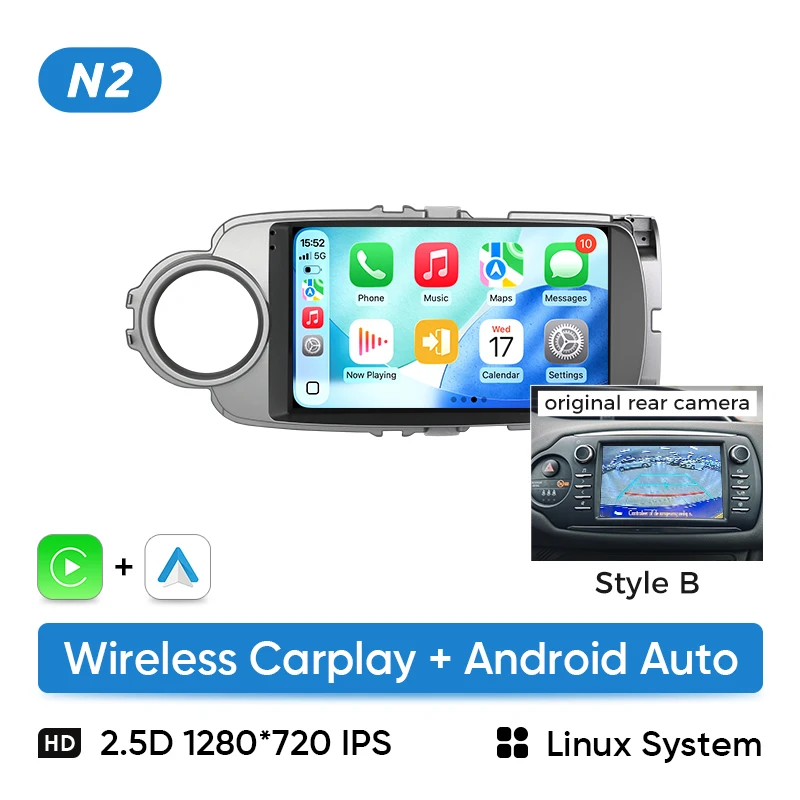 Ainavi Car Radio Multimedia Player For Toyota Yaris 2012 2013 2014 2015 2016 2017 Android 12 Auto Wireless Carplay DSP 48EQ 2Din image 3
