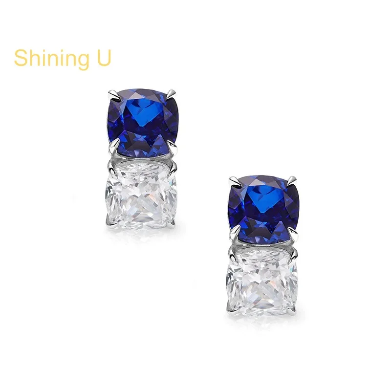 

Серьги-гвоздики Shining U S925, серебро 4 карата с сапфиром и драгоценными камнями для женщин, ювелирные изделия, лето