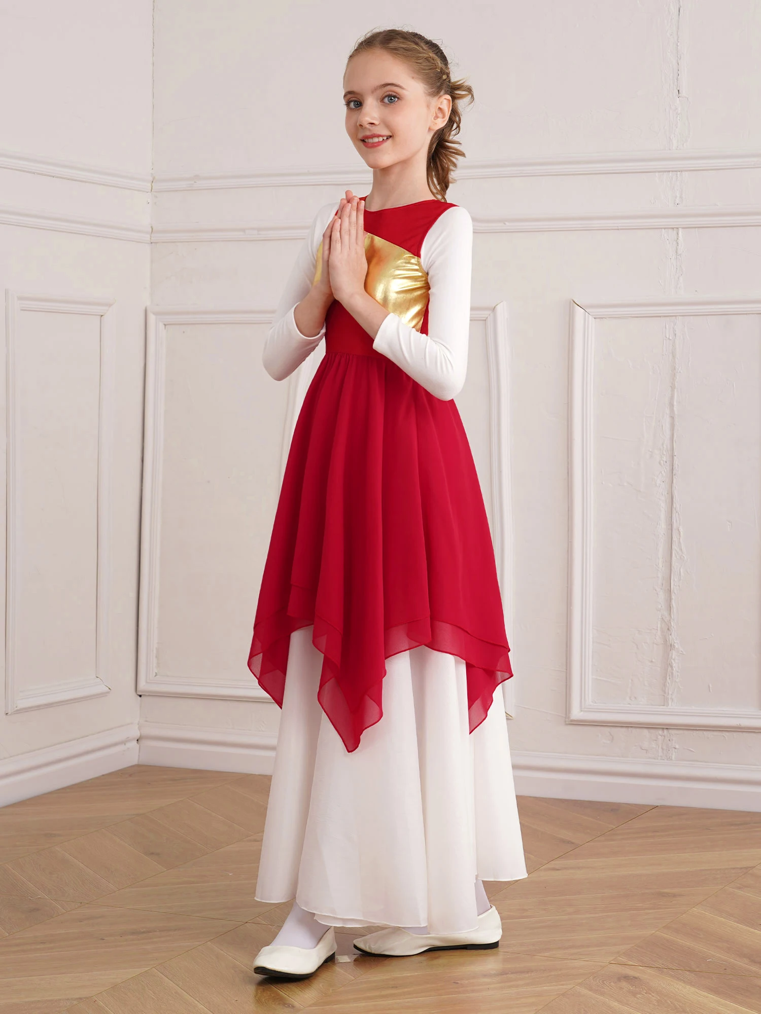 Girls Wordhip Liturgical Costume Lyrical Dance Dress Kids Celebration of Spirit Church Dress Dancewear Stage Performance Costume