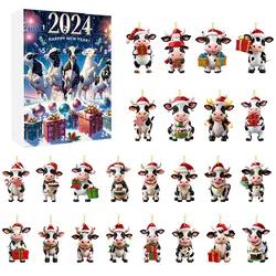 Christmas Countdown Advent Calendar Cow Ornament Calendar 2024 Cartoon Festival Supplies Funny Wall Decoration for Holiday Party