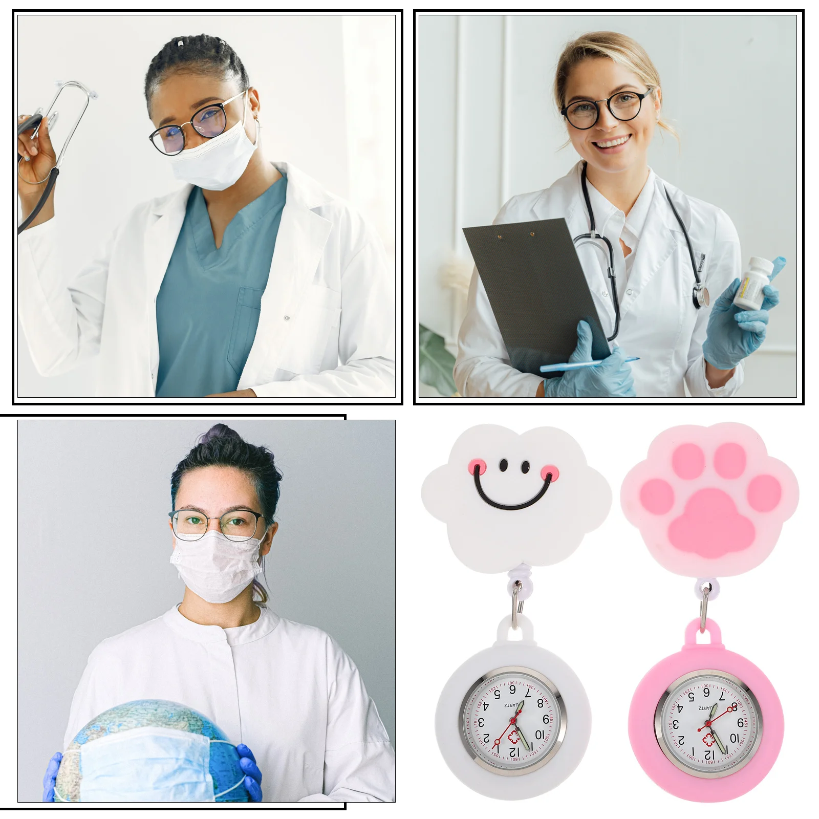 

2Pcs Nurse Watches Silicone Clip on Retractable Pocket Watch Stretchable Digital Watch Durable Medical Tool Nurse Watches