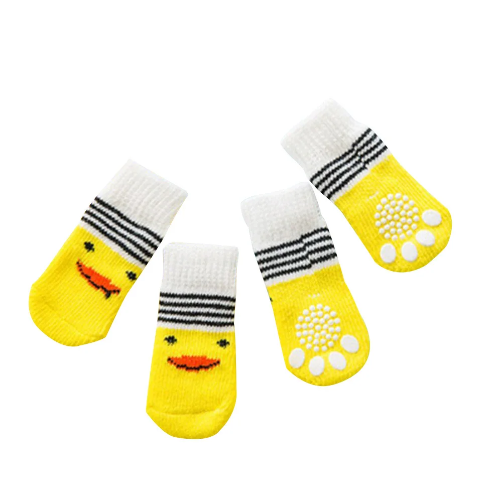 4pcs Anti-Slip Pet Sock For Dogs Cotton Dog Socks Medium Small Puppy Foot Protector Warm Indoor Non-Slip Socks Pet Supplies