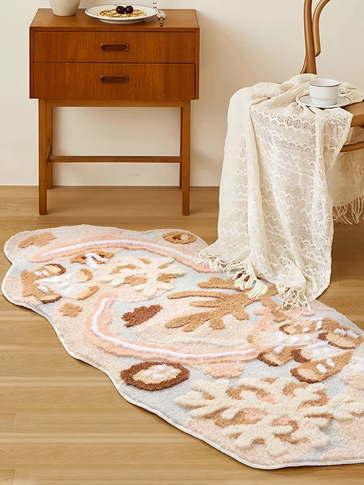 Tufted Carpet Home Floral Rug Irregular Floor Mat Soft Flocking Bedroom Carpet Kid Room Bedside Rug Living Room Rug Home Decor
