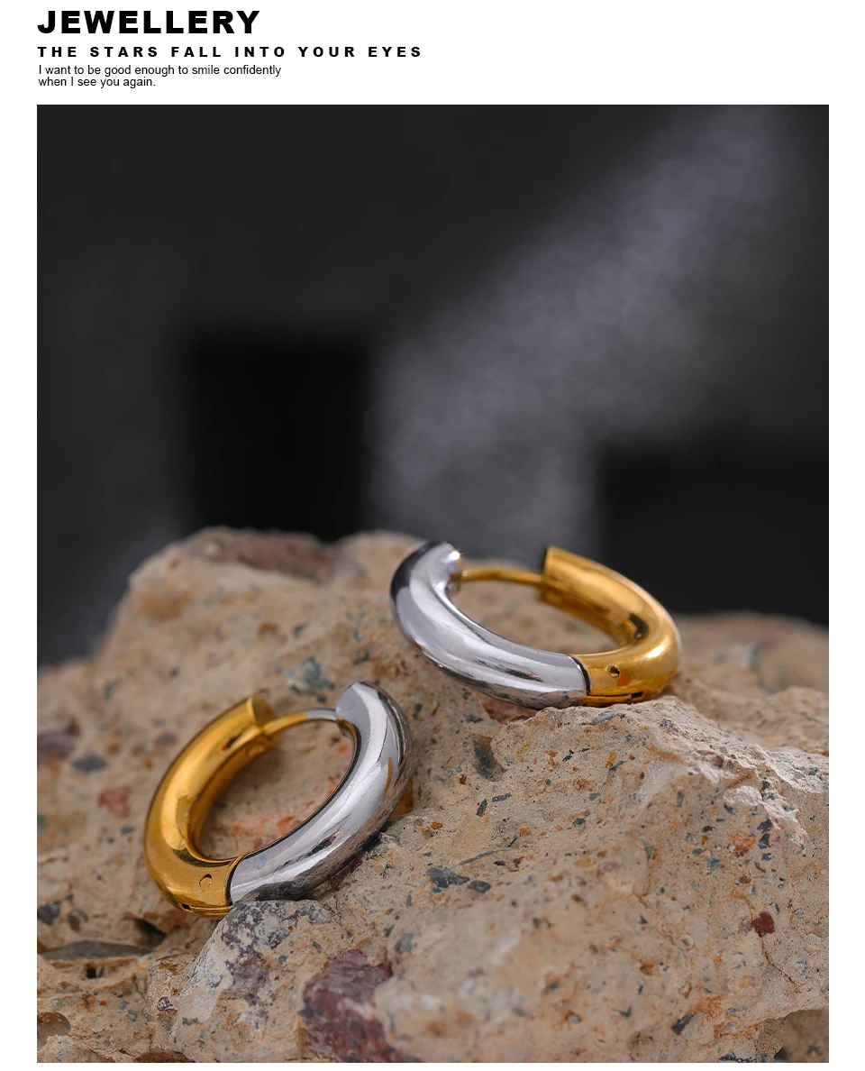 Yhpup Chic Edelstahl Geometrische Runde Creolen Frauen Gold Silber Farbe Charme Trendy Mode Temperament Schmuck – Detail 12