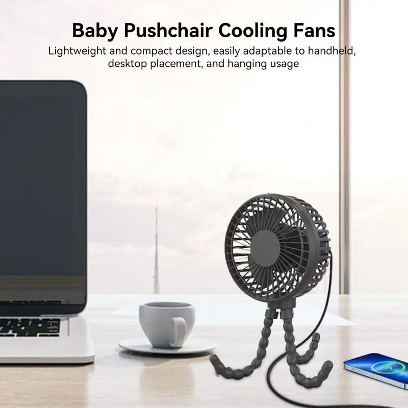 Clip On Fan For Crib USB Rechargeable Adjustable Crib Fan Portable Handheld Stroller Fan Lightweight Phone Holder For Camping