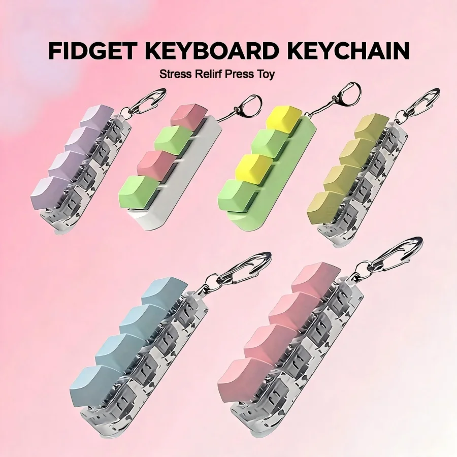 4Keys Mechanical Keyboard Keycap Fidget Toy Keychain, Anti Stress Clicker for Office Decompression Gift for Adults Kids