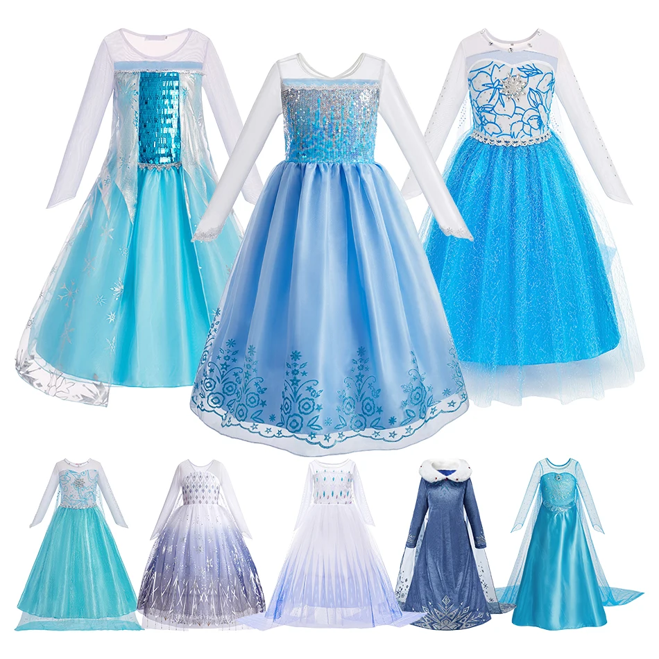 

Платья принцессы Эльзы для маленьких девочек, карнавальные платья феи, детское праздничное платье с длинными рукавами, одежда, детские костюмы Снежной Королевы для косплея