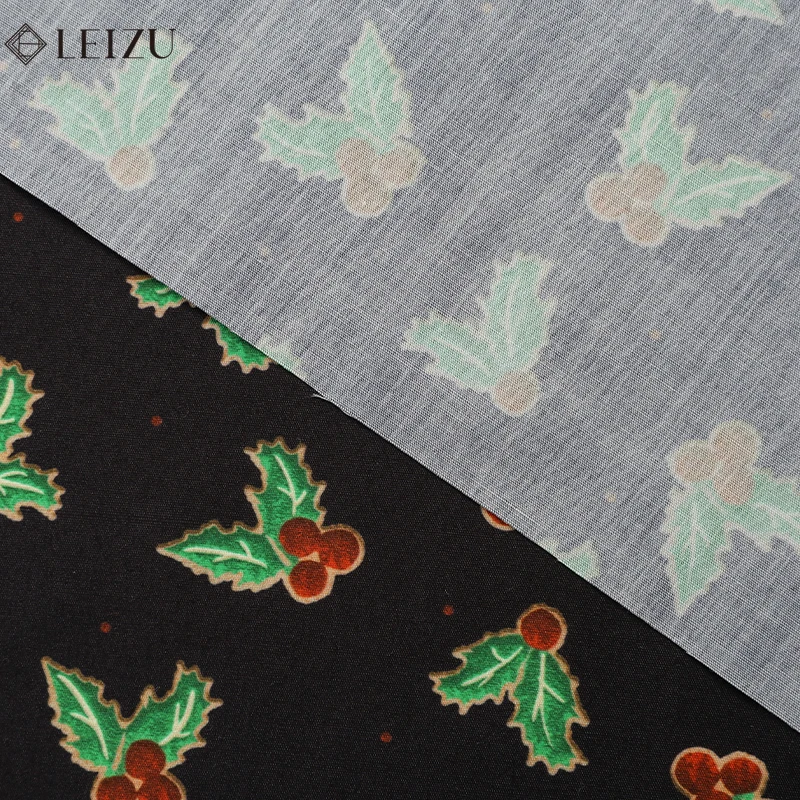 0.5M/1M/2M Christmas Style Fabric Holly Leaves Berries Print Holiday Fabric for Sewing Bag,Tablecloth,Quilting, DIY Decorations