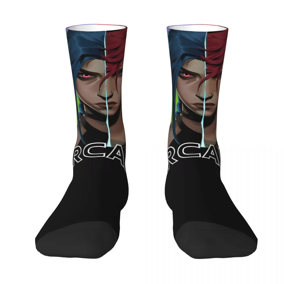 Arcane Vi And Jinx Anime Stockings Men Socks Soft Breathable Funny Socks Spring Skateboard Anti-Slip Custom Socks Birthday Gift