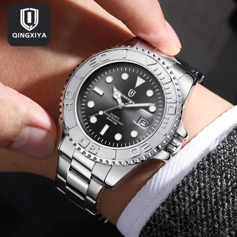 QINGXIYA New Mens Quartz Watches Top Brand Luxury Stainless Steel Waterproof Luminous Date Sports Men Watch Relogio Masculino