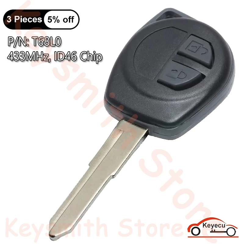 KEYECU 2 Buttons FSK 433.92MHz ID46 7961AT Chip for Suzuki Auto Remote Control Key Fob Replacement Board: T68L0