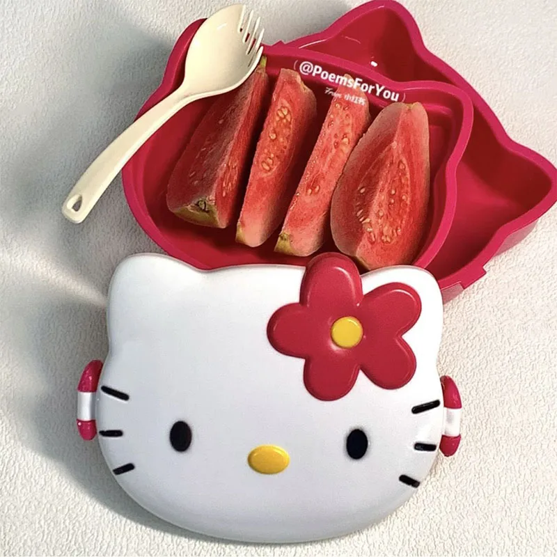 Sanrio Hello Kittys Bento Box Anime Kawaii Cartoon Student Office Fruits Bento Snack Sealed Storage Box Set Toys Girls Gifts