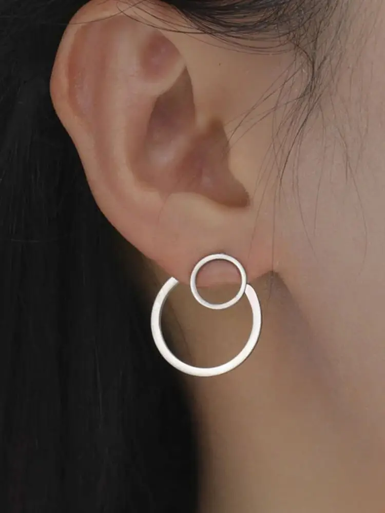 My Shape Boucles d'Oreilles Géométriques en Acier Inoxydable, Bijou Minimaliste, Double Cercle Rond, Avant et Arrière