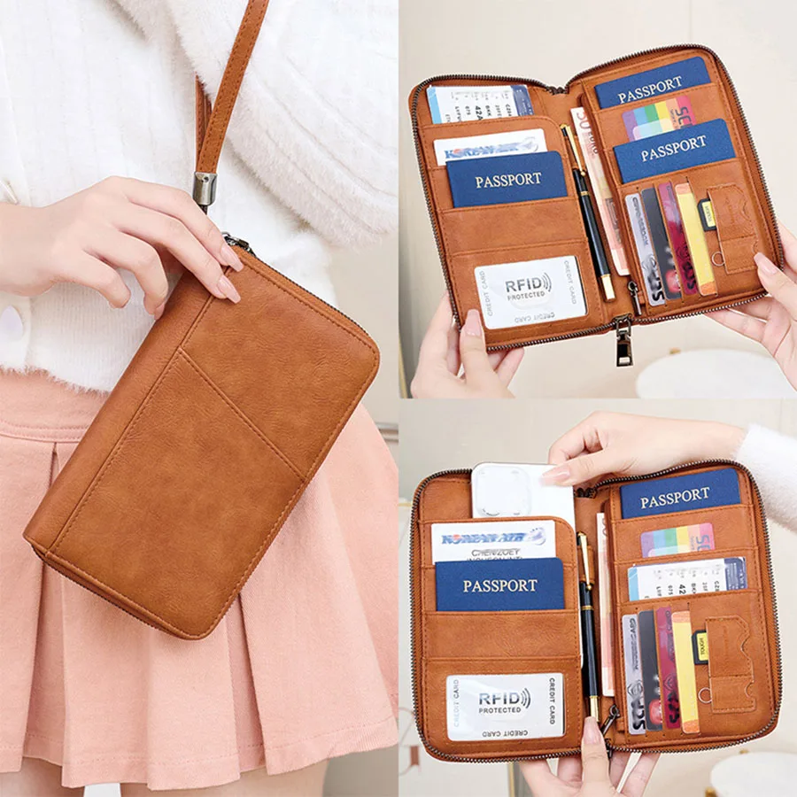 جديد جواز سفر كليب المحفظة النساء والرجال متعددة الوظائف بولي Leather الجلود بطاقة Holde تتفاعل مكافحة سرقة الضرب محافظ حقيبة التخزين #1